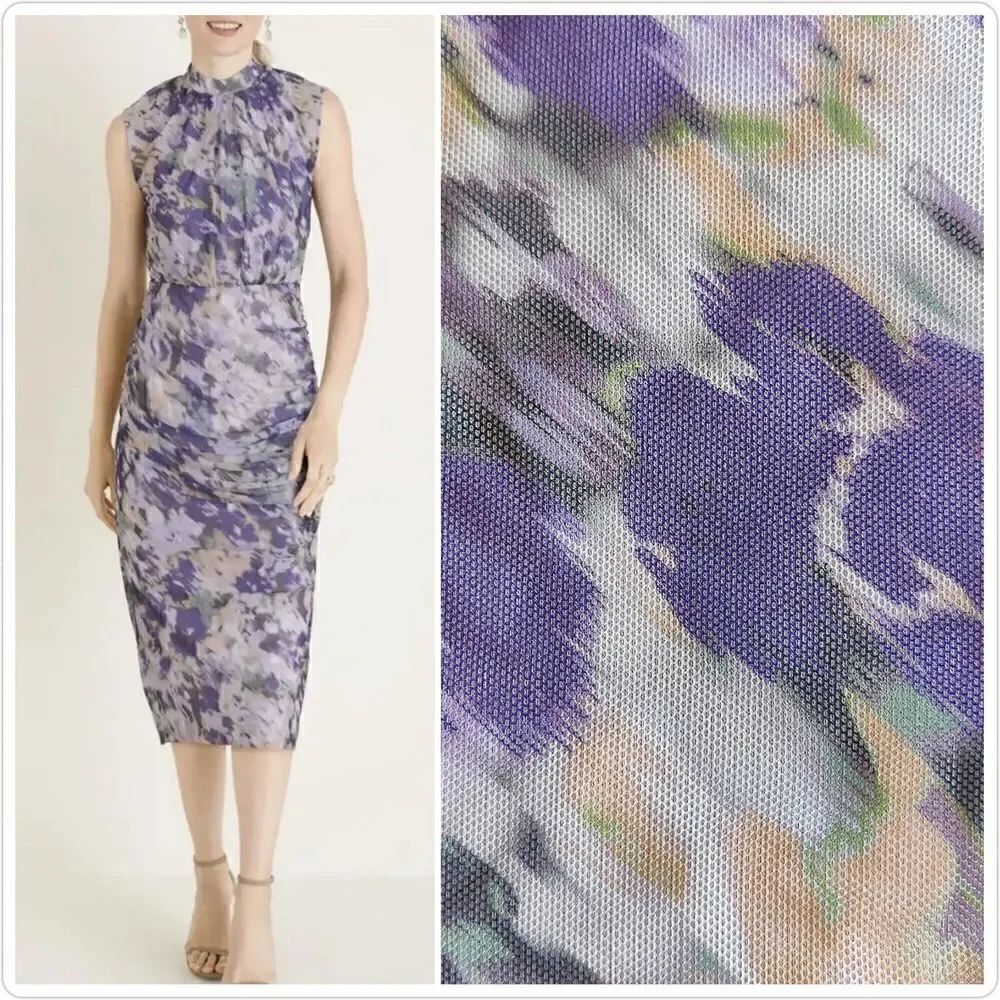 Chico’s ruched side stretch mesh sleeveless midi dress sz 1 (8/10)